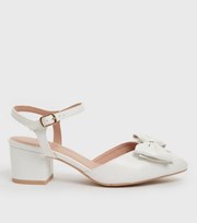 New Look Wide Fit White Leather-Look Bow 2 Part Block Heel Sandals